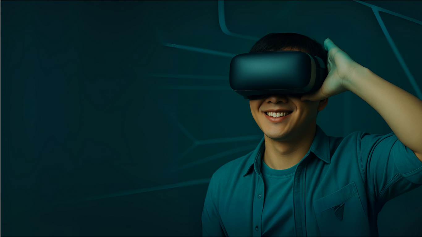 Team wearing a VR headset